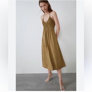 Zara Gold Tan Halter Maxi Dress with Ruched Bodice